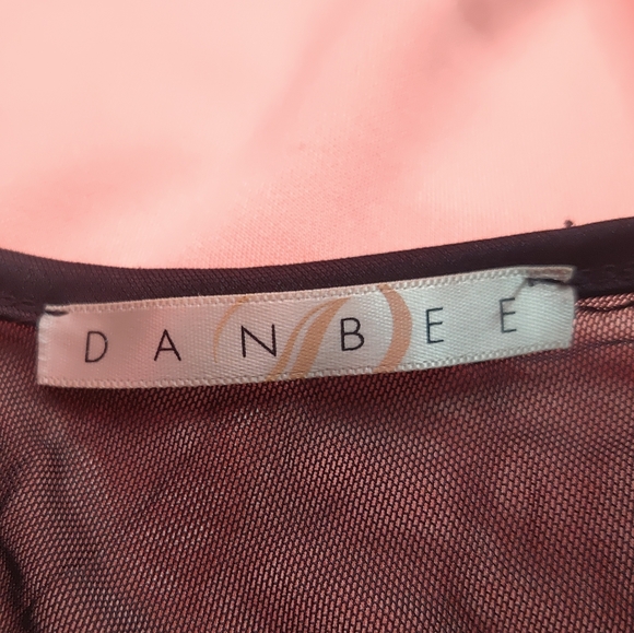 Danbee Tank Top Women's Small Pink Black Lace Sleeveless Round Neck Peplum Shirt - Picture 10 of 11